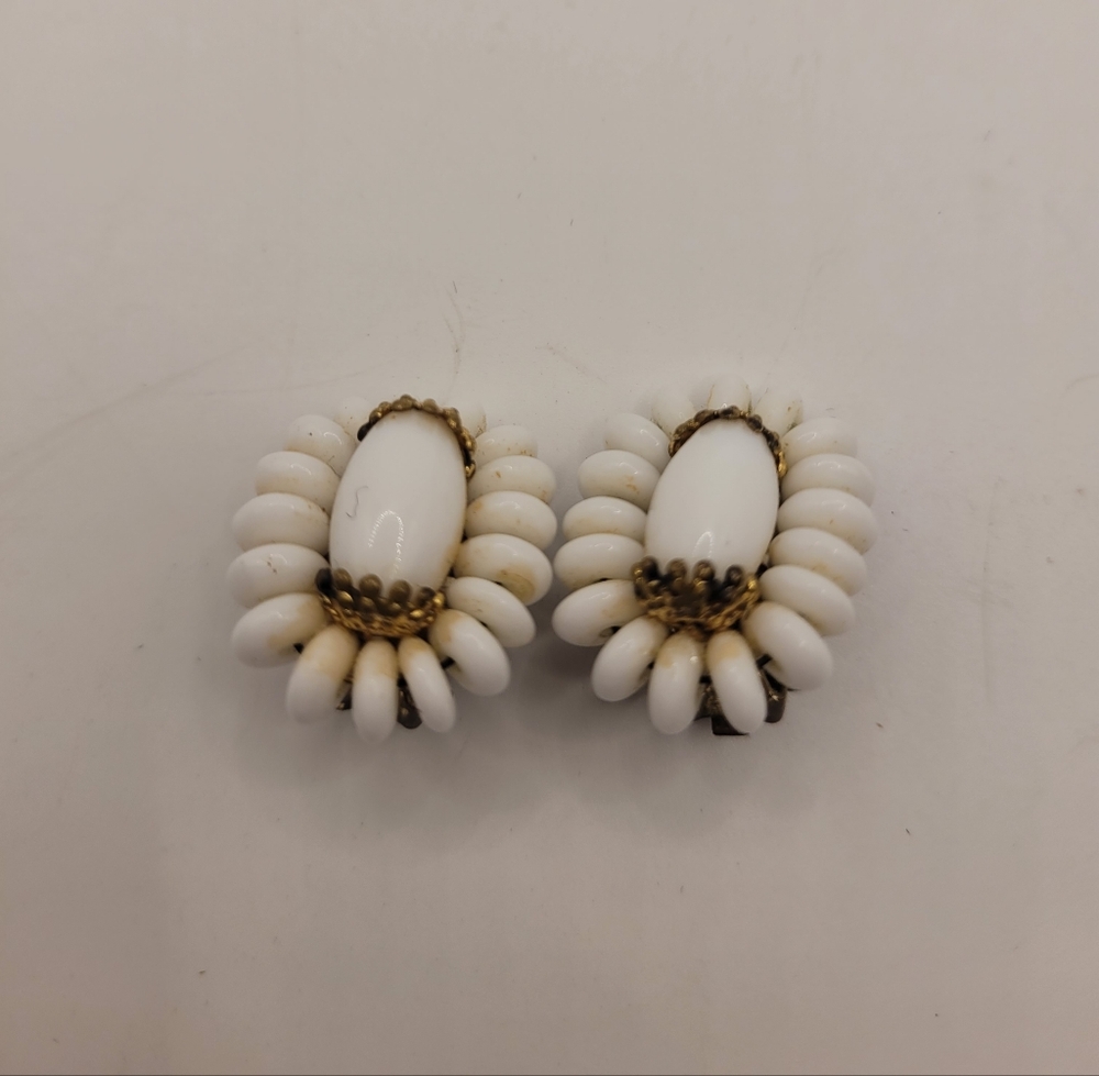 Western Germany Vintage Milk Glass Clip Earrings